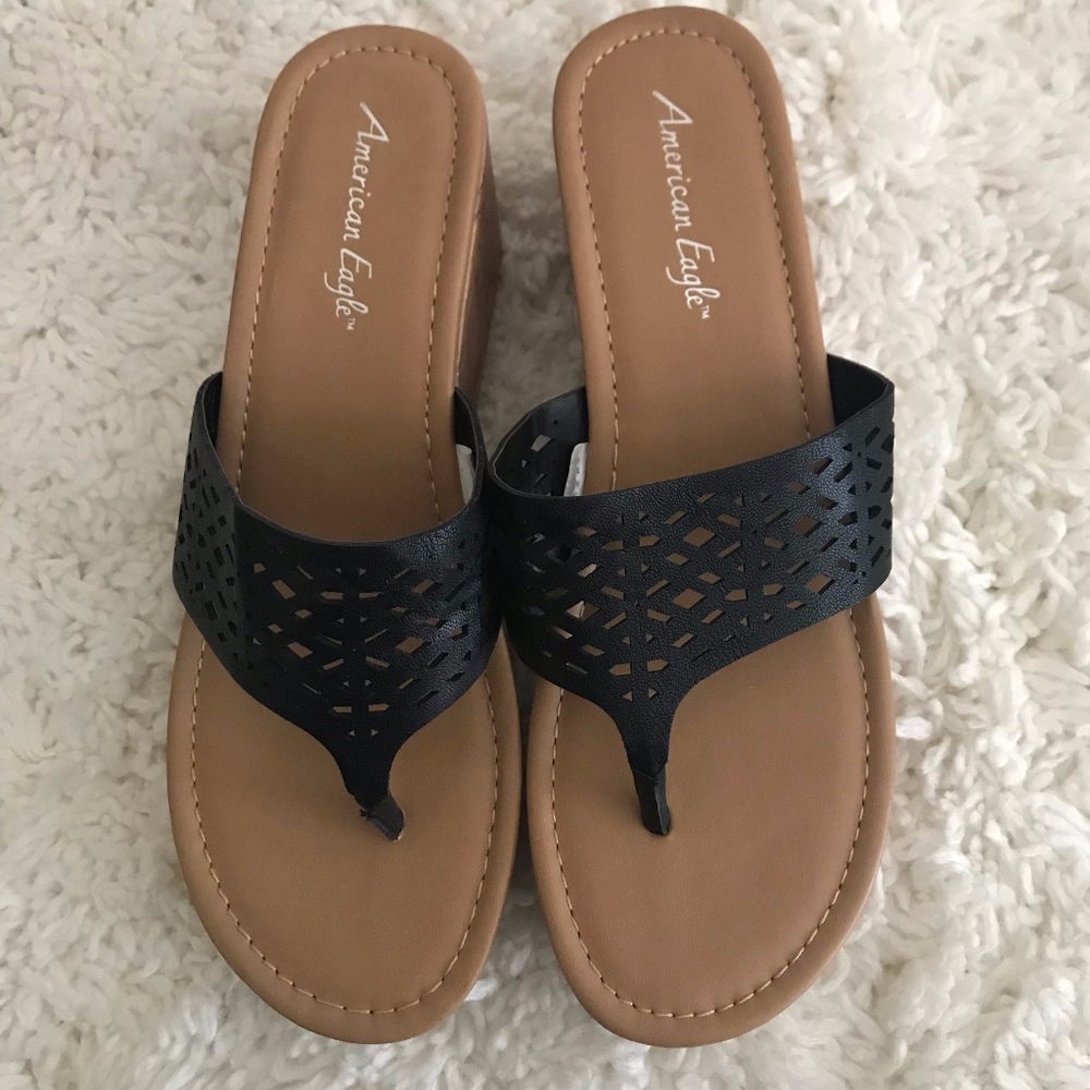 American Eagle Black Wedge Sandals